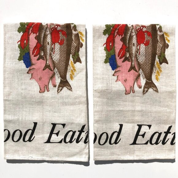 set 2 vintage linen towel Christiana Campbell’s Tavern Good Eating Williamsburg - Picture 3 of 11